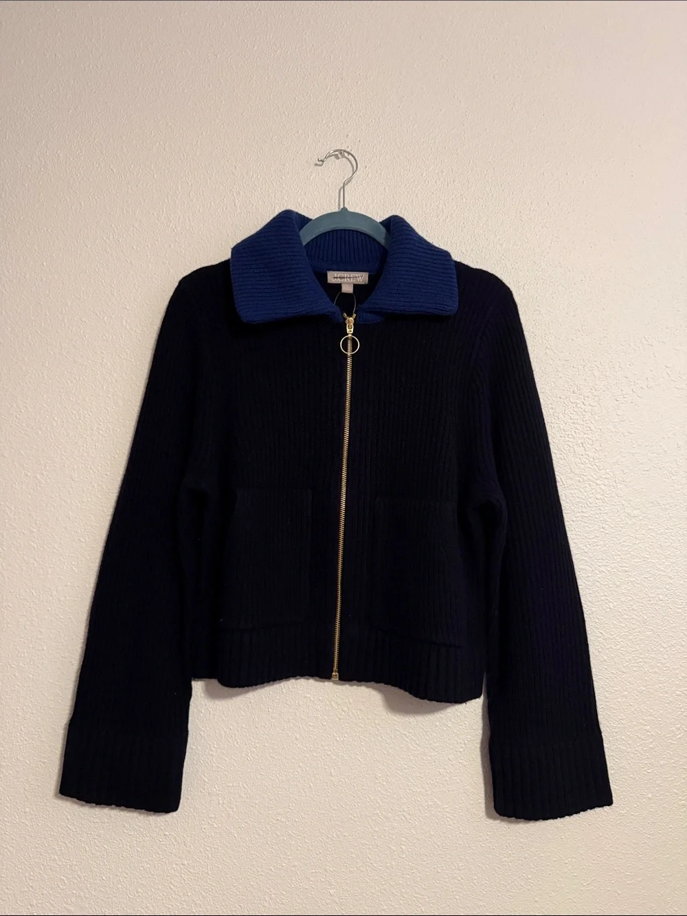 J.Crew Colorblock Collared Full Zip Sweater in Wool